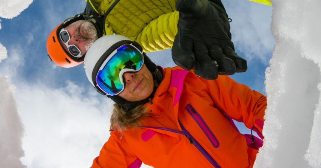 Avalanche education students practicing rescue techniques