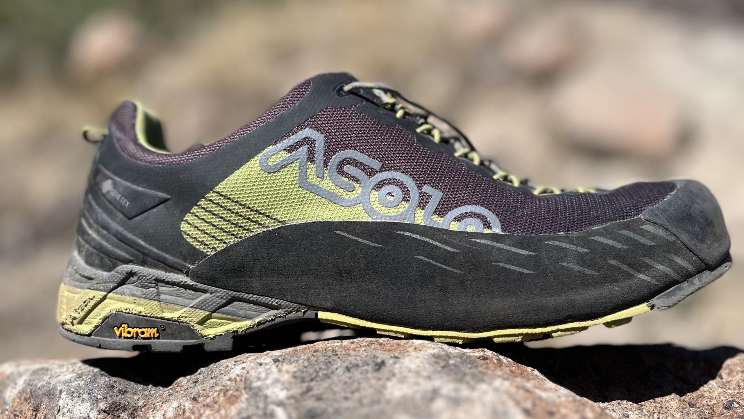 The Eldo GV approach shoe with mountains in the background