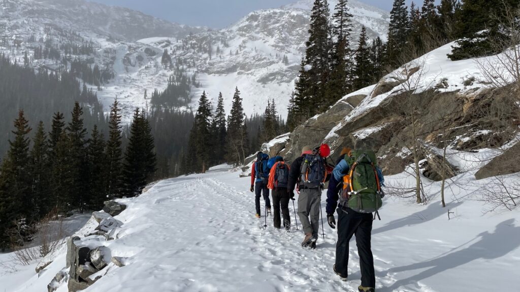 Ice climbers in winter conditions at Mt. Lincoln